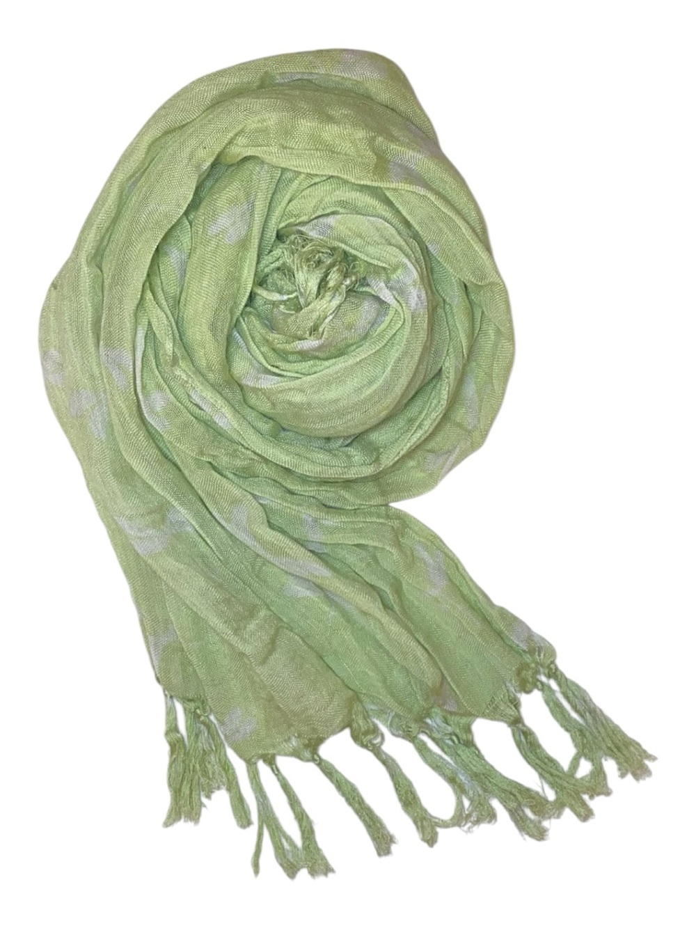 DRAGONFLY Chiffon Sheer Scarf Twisted Fringed Edges Light Sage Green 64” x 32”
